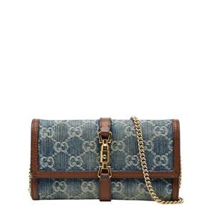 GUCCI GG Denim Jack-1961 Chain Wallet Long Wallet 652681 Blue-brown Denim